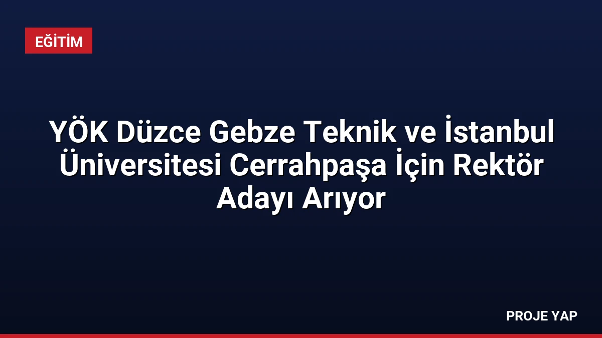 YÖK Düzce Gebze Teknik ve İstanbul Üniversitesi Cerrahpaşa İçin Rektör Adayı Arıyor